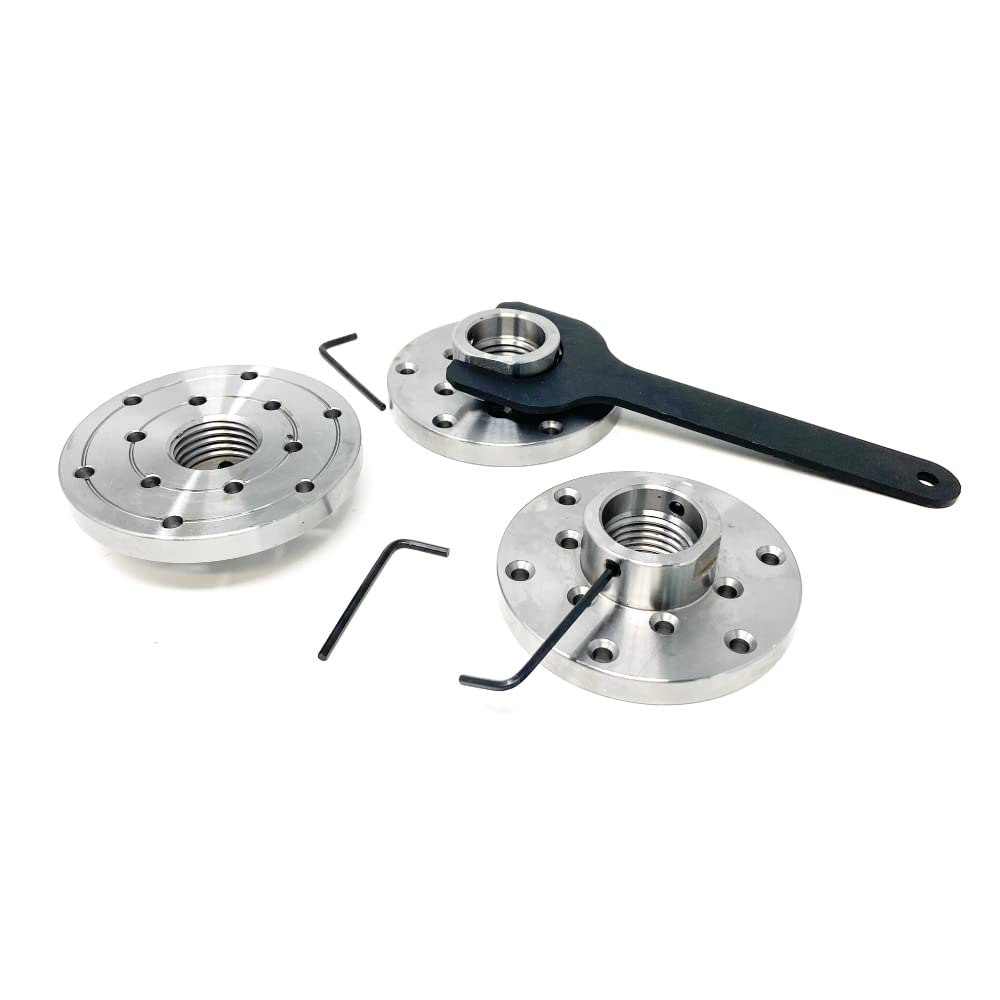 RGWOOD 3 Pc. 4” Woodlathe Faceplate Set for 1-1/4” x 8tpi spindles, locking set screws for reverse turning, and wrench RGWOOD
