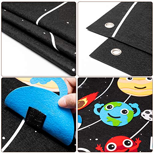 WATINC 44Pcs Outer Space Felt Story Board Set 3.5 Ft Solar System Universe Storytelling Flannel Interactive Play Kit with Hooks Astronaut Planets WATINC