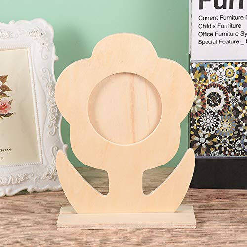 EXCEART Photo Frames 5pcs Unfinished Wood Photo Frame Blank Wooden Picture Frame Flower Shaped Painting Display Holder for DIY Crafts Office Home EXCEART