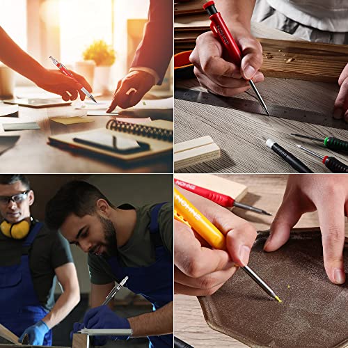 Enhon 4 Pcs Mechanical Carpenter Pencils with 40 Refills and Mental Marking Scribe Tools, Solid Deep Hole Woodworking Pencils Marker Marking Tools Enhon