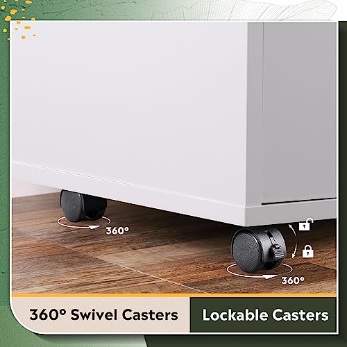 DEVAISE File Cabinet with Charging Station, 1 Drawer Rolling File Cabinet, Locking Filing Cabinet for Home Office, Printer Stand with Storage, White DEVAISE