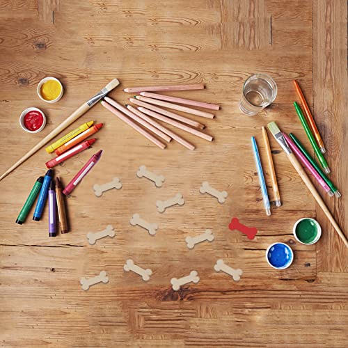 SEWACC Desk Decor Rustic Ornaments 50pcs Wooden Dog Bone Cutouts Unfinished Wood Dog Bone Slice Blank Bone Shaped Wood Ready to Paint Wood DIY Craft SEWACC
