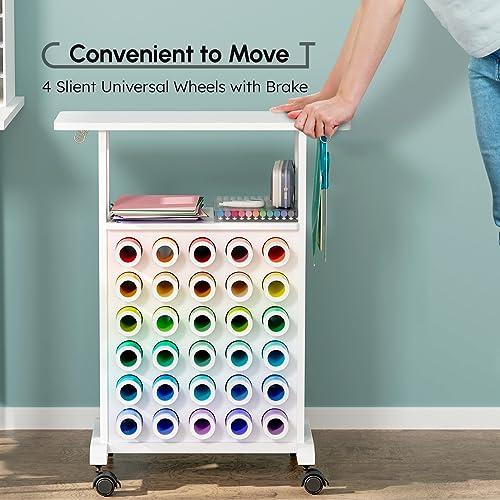 Crafit Organizers and Storage Compatible with Cricut Machines, Rolling Craft Storage Cart with 30 Vinyl Roll Holders, Crafting Table Organization Crafit