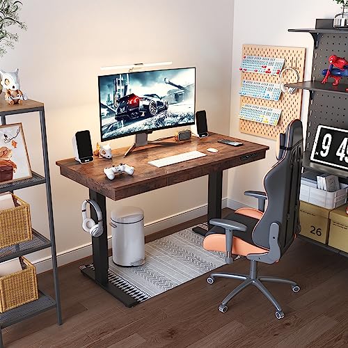 Yoimori Electric Standing Desk with Drawer,48 x 24 Inches Standing Desk Adjustable Height Desk with 12W Wireless Charging,One-Piece Wooden Desktop Yoimori