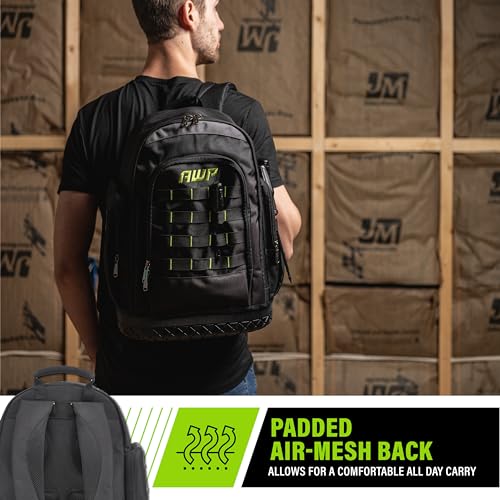 AWP Extreme Tool Backpack, Heavy-Duty Tool Bag with Padded Shoulder, Back, and Waist Straps, Water-Resistant Construction Black AWP