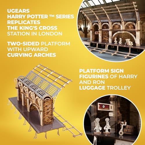 UGEARS Harry Potter Platform 9 ¾ 3D Puzzle - Wooden Model Kits for Adults to Build - Mechanical Wooden Model Kit - Compatible Hogwarts Express Train UGEARS