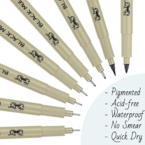 Mr. Pen- Drawing Pens for Artists, 8 Pack Black Multiliner/Fineliner Micro Anime / Sketch Pens, Line Art /Inking Pens, Fine Point Bible Journaling Mr. Pen