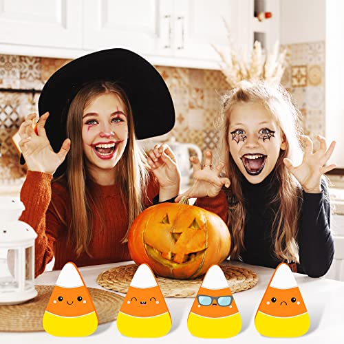 Whaline 10Pcs Halloween Wooden Candy Corn Cutouts with Line Blank Candy Corn Unfinished Table Wooden Signs for Halloween Home Kitchen Office Table Whaline