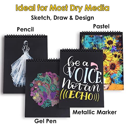 Dyvicl Black Paper Pad 5.5"x8.5" Sketch Book, 35 Sheets (90 lb/150gsm), Spiral Black Sketchbook Drawing Paper for Pencil, Pastel, White Ink Gel Pen, Dyvicl