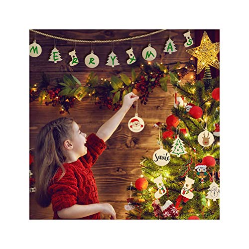 Wooden Christmas Ornaments DIY Round Unfinished Wood Pieces Slices Scrafts for Kids Tree Decoration Christmas Craft Supplies 40Pcs 3" Predrilled with TONAK