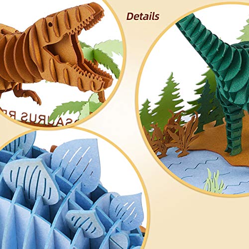 CUPUZ 3D Paper Puzzle, 3 Assorted Dinosaurs, Premium Cardboard Models, DIY Kit for Child, Educational Craft -Rex, Stegosaurus, Brachiosaurus Puzzles CUPUZ