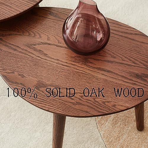 Vadisun Small Oval Coffee Table, Mid Century Modern Coffee Table for Living Room, 100% Solid Oak Wood Side Table, Minimalist Display Center Table Vadisun