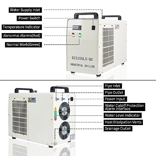 LCyindu Water Chiller 6L Industrial Chiller Thermolysis Type Water Chiller 1700W/°C Current Recirculating Chiller 4.23gpm 4.5-7A For 40W 60W 80W 130W LCyindu