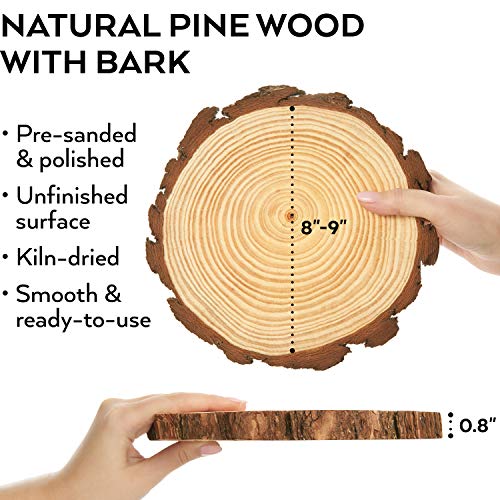 ARTEZA Natural Wood Slices, 8 Pieces, 7.9-9 Inch Diameter, 0.8 Inch Thickness, Round Wood Discs for Crafts, Christmas Wood Ornaments, Centerpieces & ARTEZA