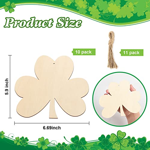 Large Size 7" Wooden Shamrock St. Patrick's Day Ornaments to Paint,Shamrocks Wooden DIY Blank Unfinished Round Wood Discs Ornament for Crafts Hanging Sophena