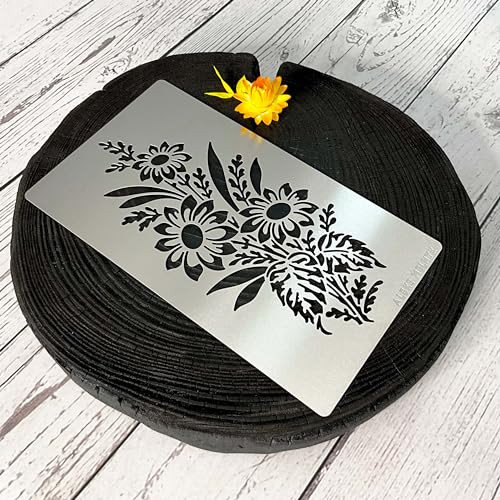 Aleks Melnyk No.273 Metal Stencil, Sunflower in a Bouquet with Wildflowers, Leaf Blossom, Small Stencil, 1 PC, Template for Wood Burning, Engraving, Aleks Melnyk