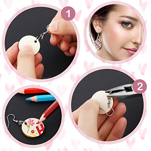 200 Pieces Unfinished Wooden Earrings Blank for Valentines Wood Pendants, Include 50 Pieces Earring Hooks and 50 Pieces Jump Rings 50 Earrings Backs Hicarer