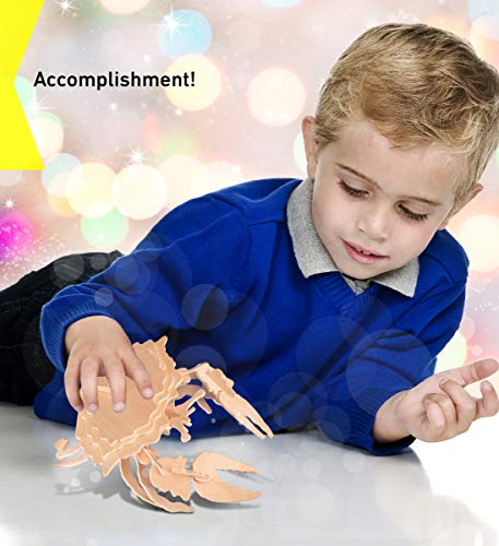 Puzzled 3D Puzzle Crab Wood Craft Construction Model Kit, Fun Unique & Educational DIY Wooden Toy Assemble Model Unfinished Crafting Hobby Sea Life Puzzled