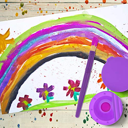 U.S. Art Supply 10 Piece Children's No Spill Paint Cups with Colored Lids and 10 Piece Large Round Brush Set with Plastic Handles U.S. Art Supply