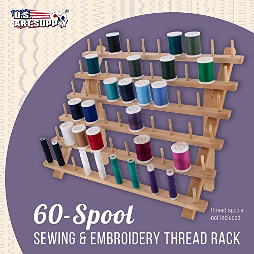 US Art Supply Premium Beechwood 60-Spool Sewing & Embroidery Thread Rack US Art Supply