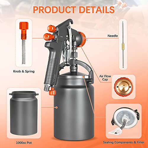 REFINE Spray Gun, Siphon Air Spray Gun, 1.8mm Nozzle, 1000CC Aluminum Cup, Special Process, Easy to Clean, Paint Gun, Automotive Paint Spray Gun, REFINE