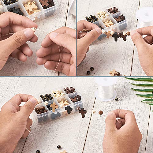 Pandahall 170Pcs 8mm Round Acrylic&Wooden Beads and 30Pcs 22x15.5mm Natural Wooden Cross Pendants Beads Charm with 0.8mm Crystal Elastic String for PH PandaHall