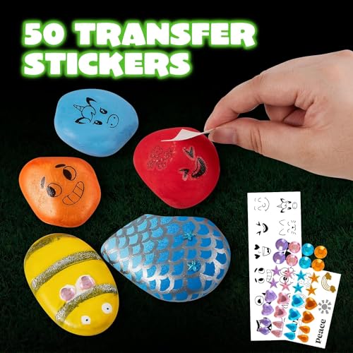 12 Rock Painting Kit, 43 Pcs Arts and Crafts for Kids Ages 4-8+, Art Supplies with 18 Paints (Glow in The Dark & Metallic & Standard), Craft Paint JOYIN