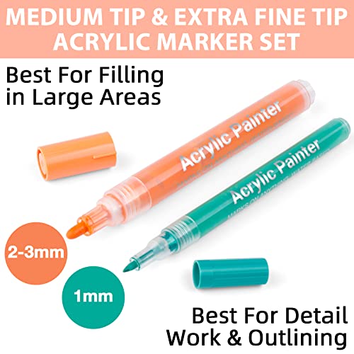 JR.WHITE 36 Pack Acrylic Paint Marker Pens for Rock Painting, Wood, Canvas, Ceramic, Glass, Fabric,Arts Crafts Supplies for Adults Kids-Fine Tip & JR.WHITE