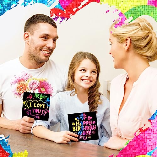 RMJOY Scratch Art Mini Notes: 160 Holographic Rainbow Scratch Paper Magic Craft Card DIY Kit Supplies Party Favor Gift Toy for Kid Art Craft Bulk Set RMJOY