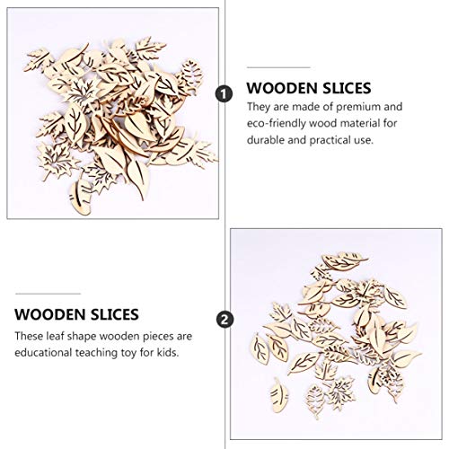VOSAREA 100pcs Leaves Wood Chips Unfinished Wooden Slices Wooden Leaves Chip Wooden Leaves Embellishments Unfinished Wooden Cutouts Wood Discs Slices VOSAREA