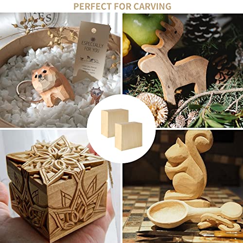 6 Pack Unfinished Wood Blocks for Crafting, 4x4x2 Inch Squares Basswood Blocks for Carving, Wood Blocks for Crafts, Basswood Carving Blocks for KEJJNYER