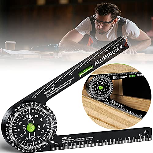 Miter Saw Protractor,Aluminum Protractor Angle Finder with Level Gauge High Precision Laser Inside & Outside Miter Angle Finder for Angle Finder Miotorio