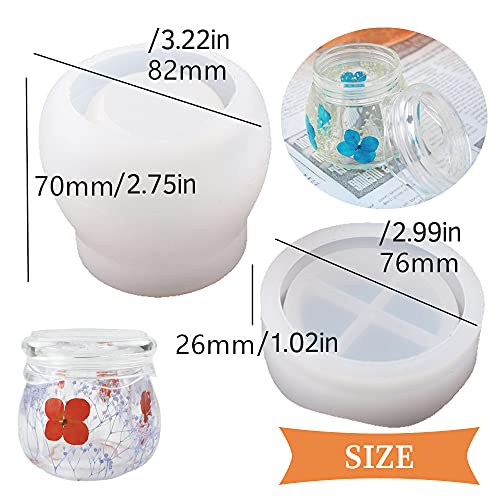 Silicone Jar Mold with Lid, Pudding Jar Resin Mold, Jewelry Box Candle Holder Mould, Round Bottle Cup Epoxy Casting Resin Mold for Storage Display Wehous