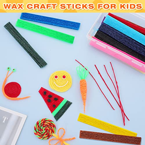 Loppdece 600 Pcs Wax Craft Sticks for Kids,Bendable Sticky Wax Yarn Sticks in 13 Colors,Reusable Molding Sculpting Sticks with Plastic Storage Box Loppdece