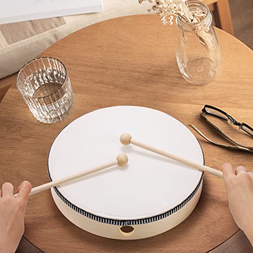 Foraineam 4 Pack Hand Drum 12 Inch 10 Inch 8 Inch 6 Inch Wood Drum Set Musical Educational Percussion Instrument Wooden Frame Drum with Drum Sticks Foraineam