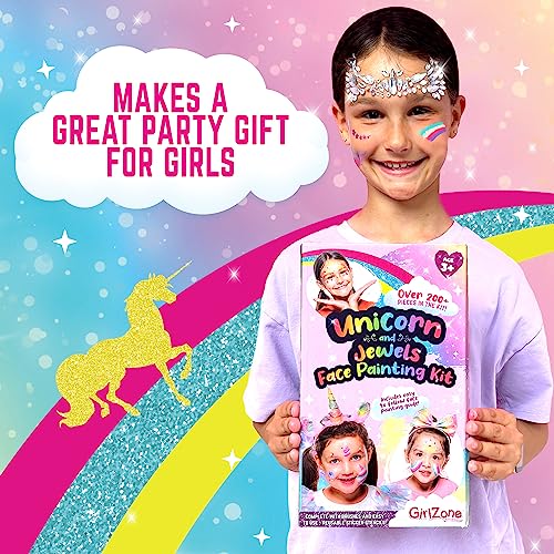 GirlZone Unicorn and Jewels Face Painting Kit, Amazing Face Paint Set with Face Gems, Brushes, Face Paint Stencils and a Kids Face Paint Lookbook to GirlZone