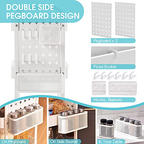 TOOLF 3-Tier Rolling Cart, Metal Utility Storage Cart with DIY Pegboards, Art Craft Trolley with Baskets Hooks, Organizer Serving Cart Easy Assemble TOOLF