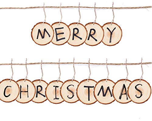 Natural Wood Slices for Christmas Ornaments, 25Pcs DIY Unfinished Wooden Craft Kit Predrilled with Hole Wooden Circles Tree Slices for Christmas Tree UMEELR