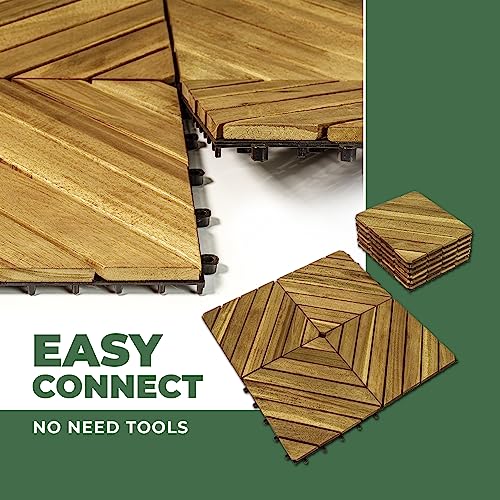 Interlocking Deck Tile (Pack of 10, 12"x12") Acacia Hardwood Deck Tile, Interlocking Patio Tile in Solid Acacia Wooden Oiled Finish Waterproof all RAKYTO