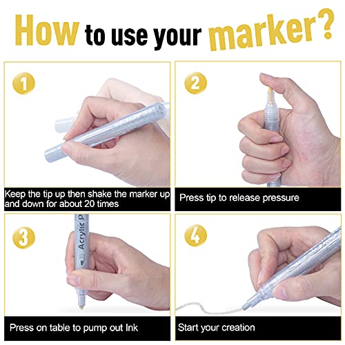 Silver Paint Pen Acrylic Markers: 8 Pack Acrylic Silver metallic Marker Pens for Art Project, Drawing, Rock Painting, Stone, Ceramic, Wood, Cards AKARUED