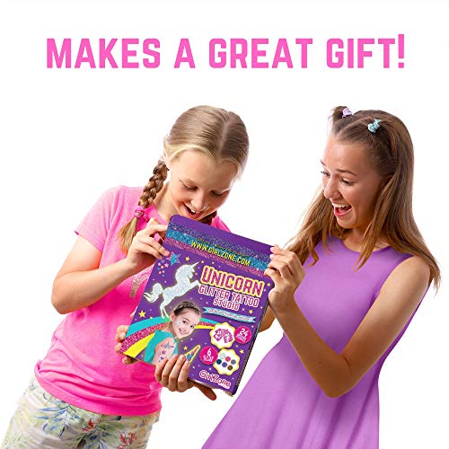 GirlZone Unicorn Glitter Tattoo Studio, Easy To Use and Skin-Safe Kids Temporary Sparkle Tattoos for Creative Playtime, Fun Party Crafts for Kids GirlZone