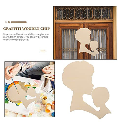 SEWACC Mother's Day Wood Chips African Woman Face Cutouts DIY Wooden Template House Ornaments Silhouette Wreath Template Black Man Gifts Unfinished SEWACC