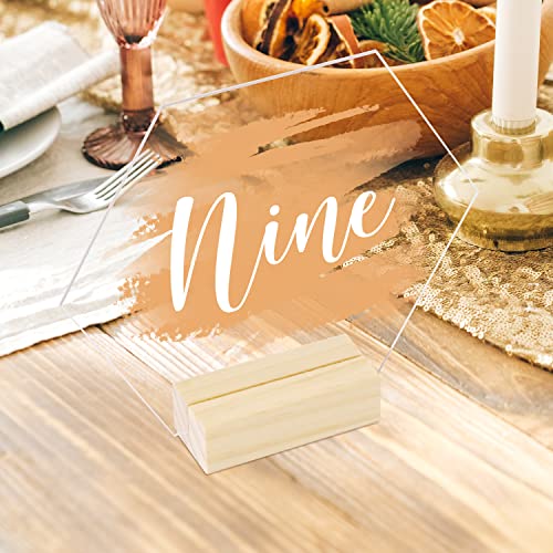 Clear Hexagon Acrylic Table Sign with Wood Stand-10 Pack 5.5 Inch Blank Hexagon Table Numbers with Wood Base, DIY Hexagon Acrylic Sign Blank for JINMURY