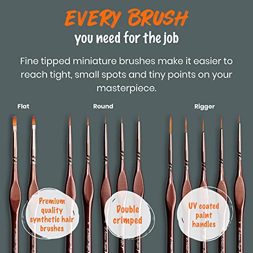Miniature Paint Brushes Art. Minute Series XII 12pc Fine Detail Paint Brush Set for Model Miniature Painting Kit. Fine Point Small Artist Brushes for D'Artisan Shoppe