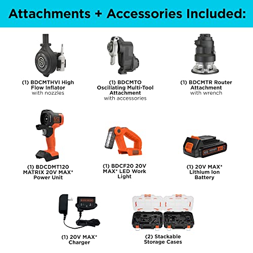 BLACK+DECKER MATRIX 20V MAX Power Tool Kit, Includes Cordless Drill, 12 Attachments and Storage Case (BDCDMT1212KITC1) BLACK+DECKER