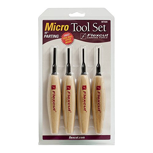 FLEXCUT Carving Tools, 45 Degree Parting Micro Tool Set, Razor Sharp High Carbon Steel Blades, Set of 4 (MT600) FLEXCUT
