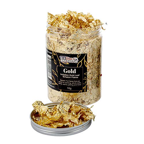 U.S. Art Supply Metallic Foil Schabin Gilding Gold Leaf Flakes - Imitation Gold in 10 Gram Bottle (Pack of 3) - Gild Picture Frames, Paintings, U.S. Art Supply