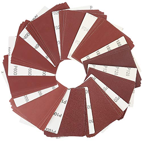 LotFancy 1/4 Sheet Sandpaper for Palm Sander, 50PCS 60 80 120 180 240 320 400 600 800 1000 Grit Sanding Sheets Assortment for Car and Wood, Plain LotFancy