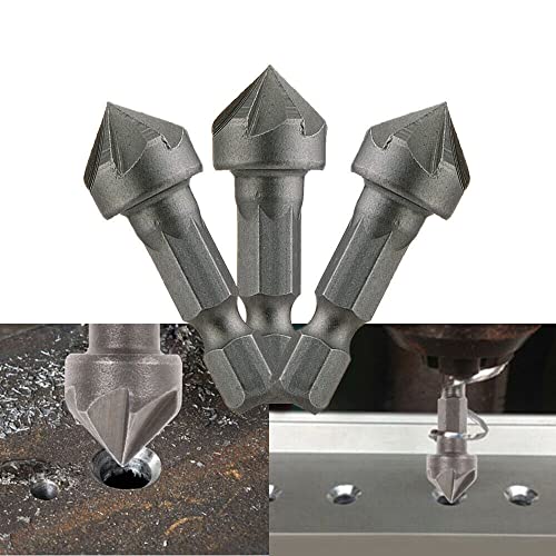 TorSor 3 Pack Countersink Drill Bit Chamfer Bits 6 Flute for 6.35mm 1/4'' Hex Shank Burr Removal Holes Shaping Trimming Opener Tool Polish Knife TorSor