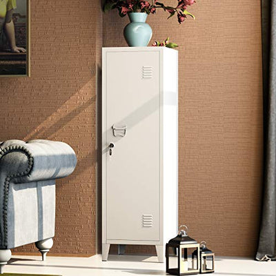MIOCASA Metal Cabinet Home Office Storage Cabinets with Doors and Shelves Lockable 3 Door File Cabinet Organizer Coat Lockers for Kids (White)
